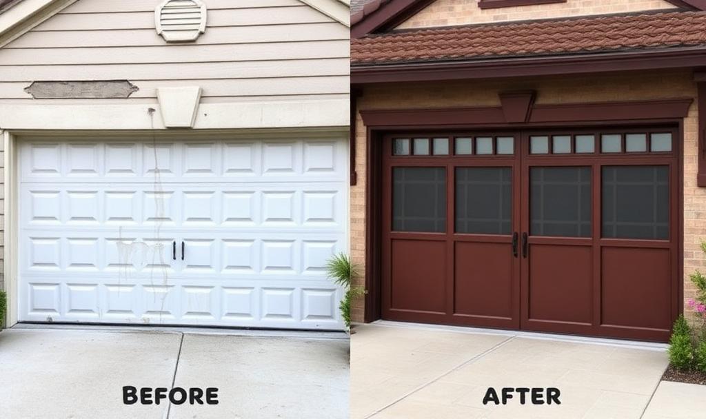 Before and after garage door installation transformation in Central Washington